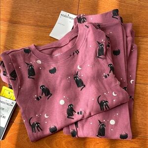 Pink and Black Pajama Set with Whimsical Cat Design